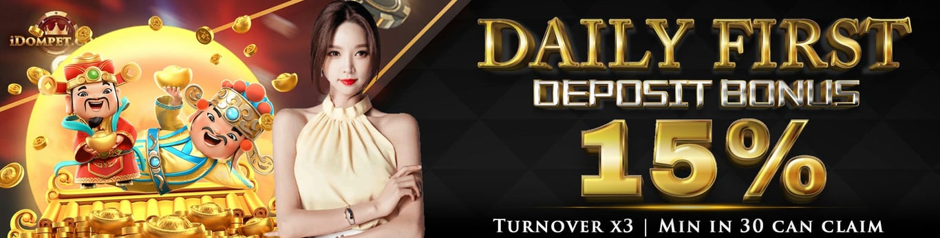 Idompet Banner Daily deposit bonus 15%.