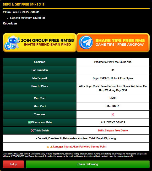 Perodua888 DEPO & GET FREE SPINS X18