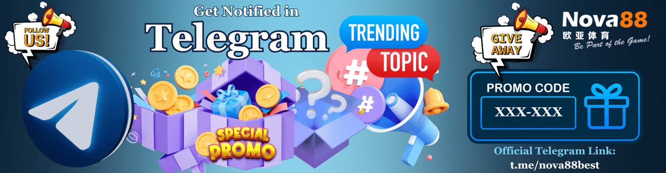 Promotional banner for Telegram notifications with promo code and gift box.