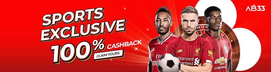 Sports exclusive 100% cashback with football players and AB33 logo
