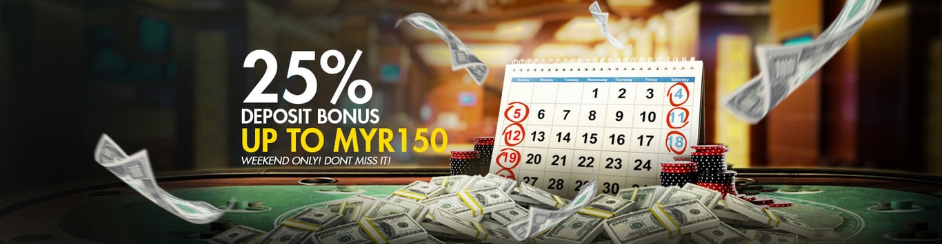 9club Promo 25% deposit bonus MYR150 weekend only!