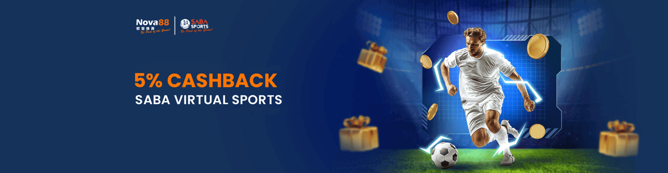 Nova88 Banner 5% Cashback Saba Virtual Sports by nova8888.net