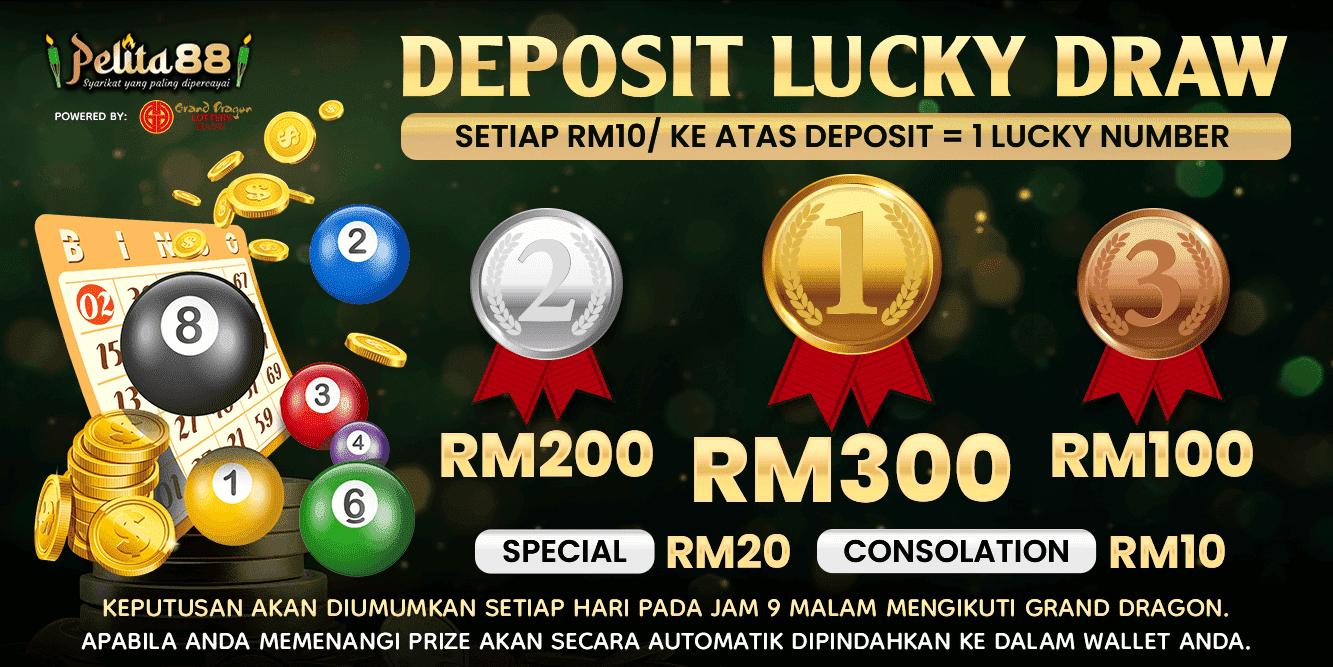 Pelita88 Banner Deposit lucky draw RM200 RM300.