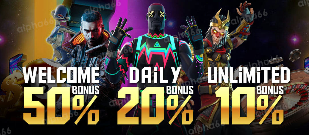 Welcome bonus 50%, daily bonus 20%.