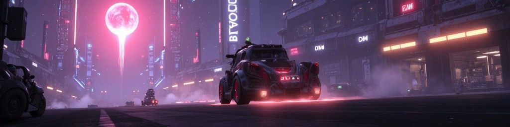 Bearbrick 888 Banner Futuristic neon cityscape adventure.