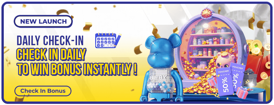 Bearbrick888 Banner Daily check-in to win bonuses.