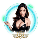 Woman in black outfit with Dragon Tiger logo below
