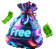 Colorful money bag with 'Free' text and floating dollar bills