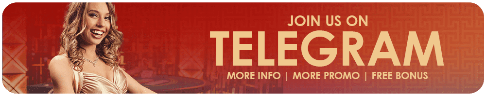 Red banner with woman and text 'JOIN US ON TELEGRAM' with bonus offers