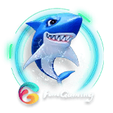 Blue shark in circular frame with Fan Gaming logo below