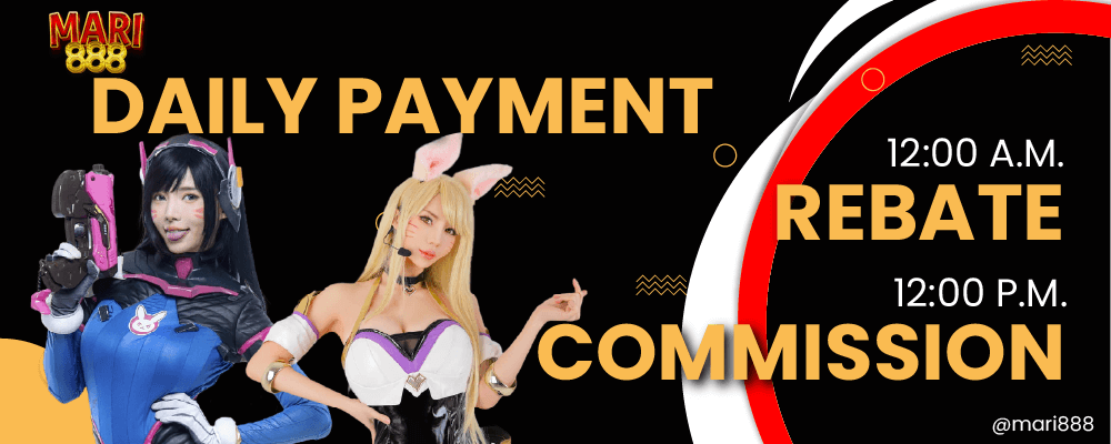 Mari888 Banner Daily payment commission rebate.