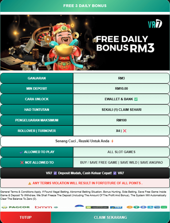VR7 Promo Description VR7 FREE 3 DAILY BONUS