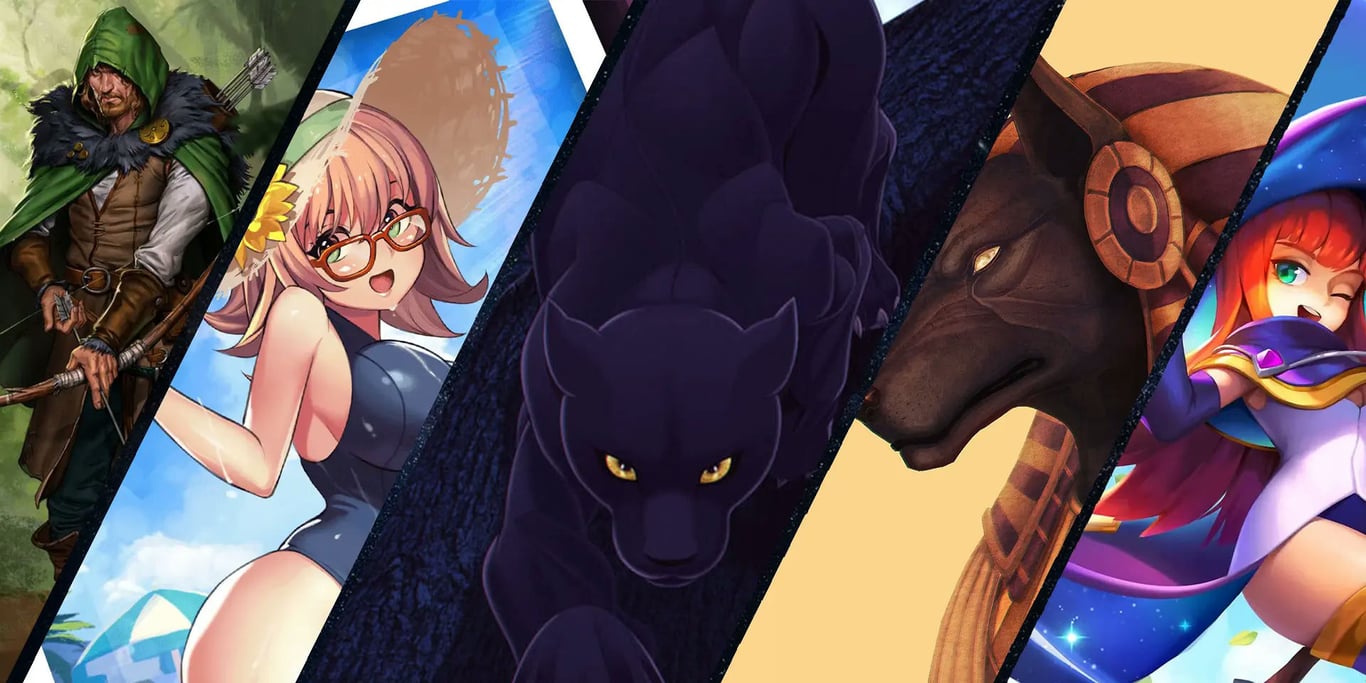 Fantasy characters in vibrant artwork.