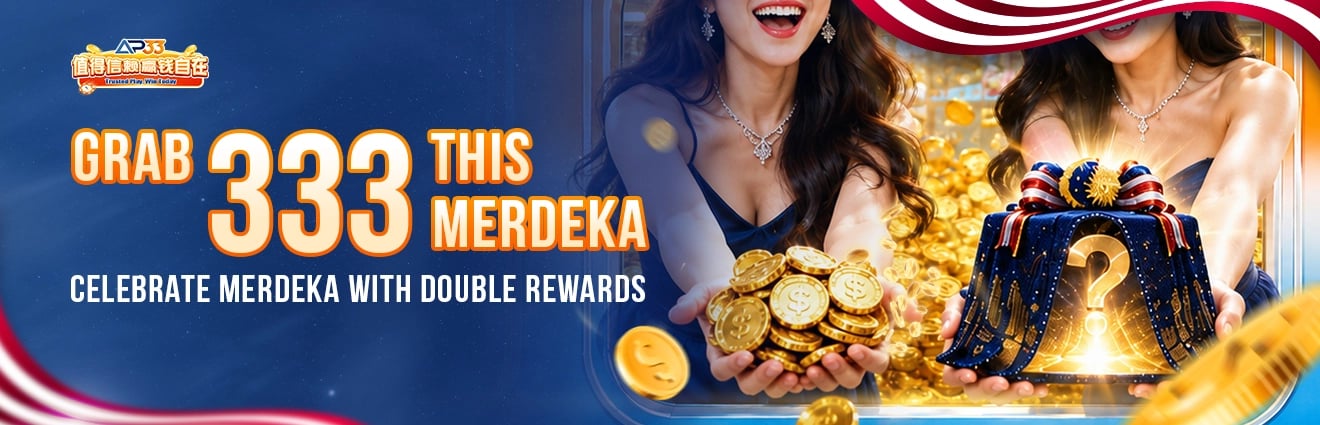 Promotional banner for Merdeka celebration with double rewards.