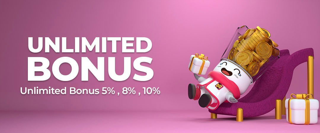 DN99 Banner Unlimited bonus 5% 8% 10%.