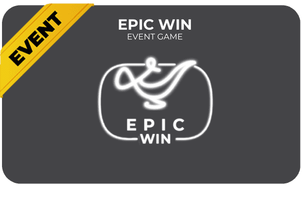 Epic Win event game logo with genie lamp icon and yellow EVENT ribbon