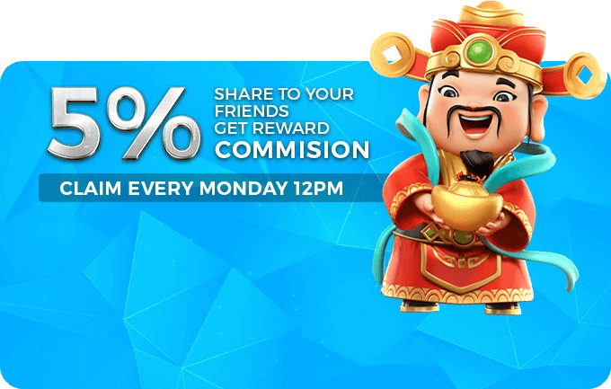 Promotional banner with 5% commission offer and Chinese deity character