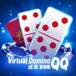 Promotional image for Virtual Domino QQ with playing cards and chips.