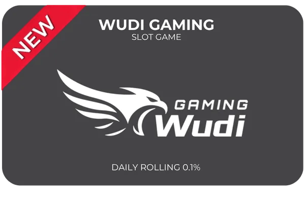 Wudi Gaming slot game logo with new banner and daily rolling text