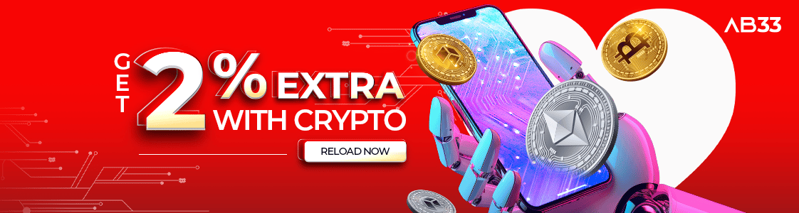 Get 2% extra with crypto reload offer and AB33 logo