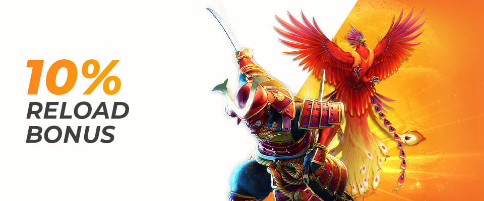 10% reload bonus with samurai warrior and phoenix illustration