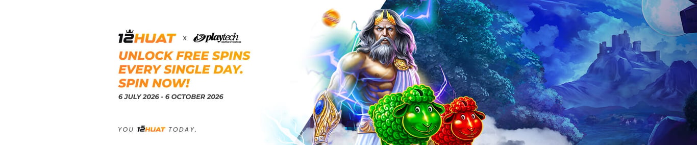 Wide banner with mythological figure, sheep, and text 'Unlock Free Spins Every Single Day.'
