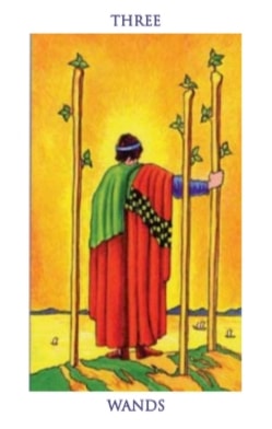 Carta del tarot Tres de Bastos