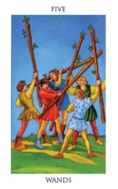 Carta del tarot Cinco de Bastos