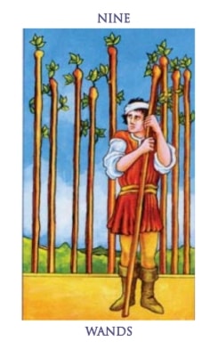 Carta del tarot Nueve de Bastos