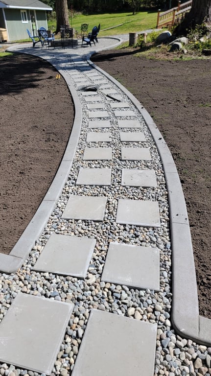 Curbing surrounded a gravel path