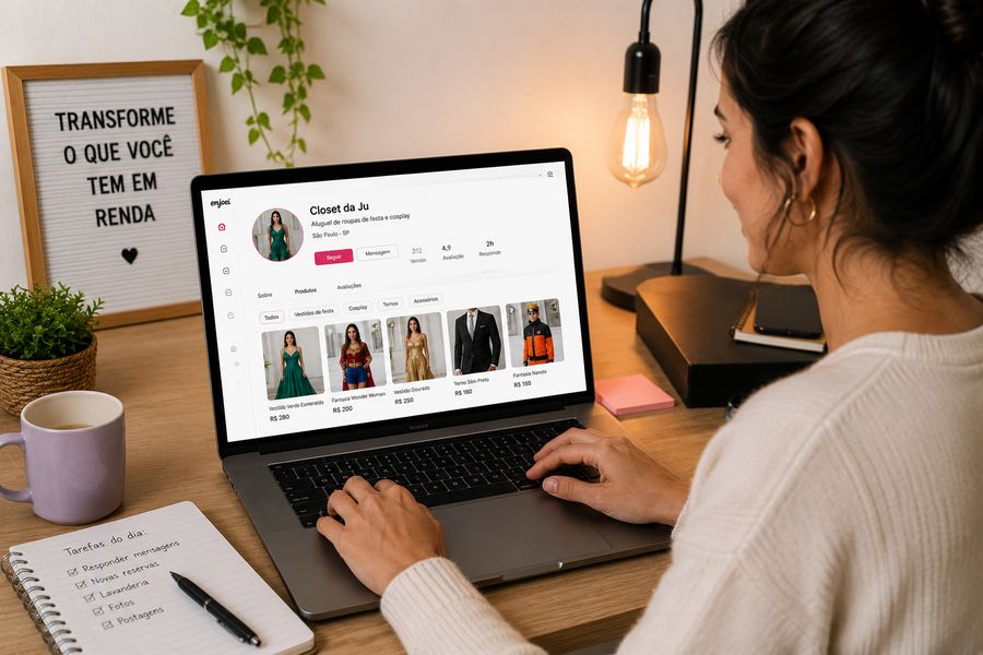 Aluguel de roupas de festa e cosplay no Enjoei e Instagram em 2026