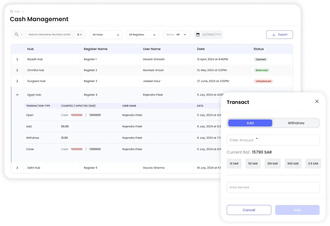 Advanced POS system ensuring secure cash handling, automated cash register tracking, and real-time financial reporting for seamless transactions.