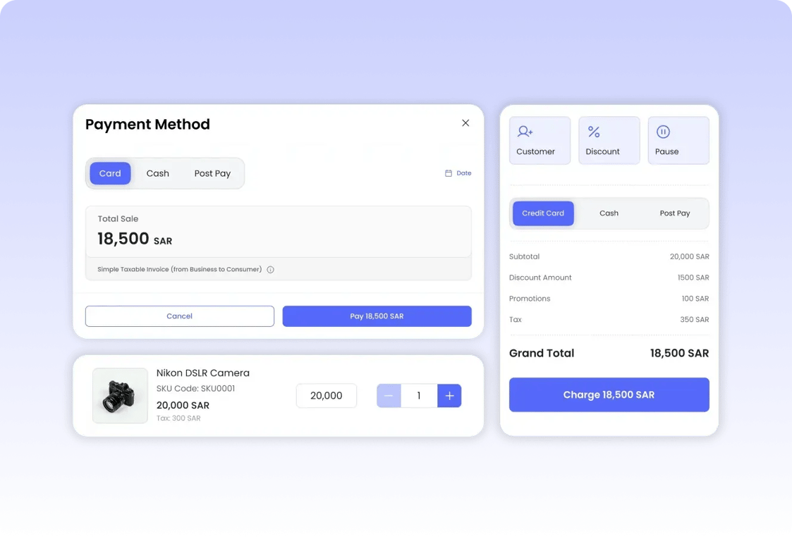 Fast and secure POS checkout system supporting card payments, digital wallets, barcode scanning, and receipt printing for a hassle-free transaction experience.