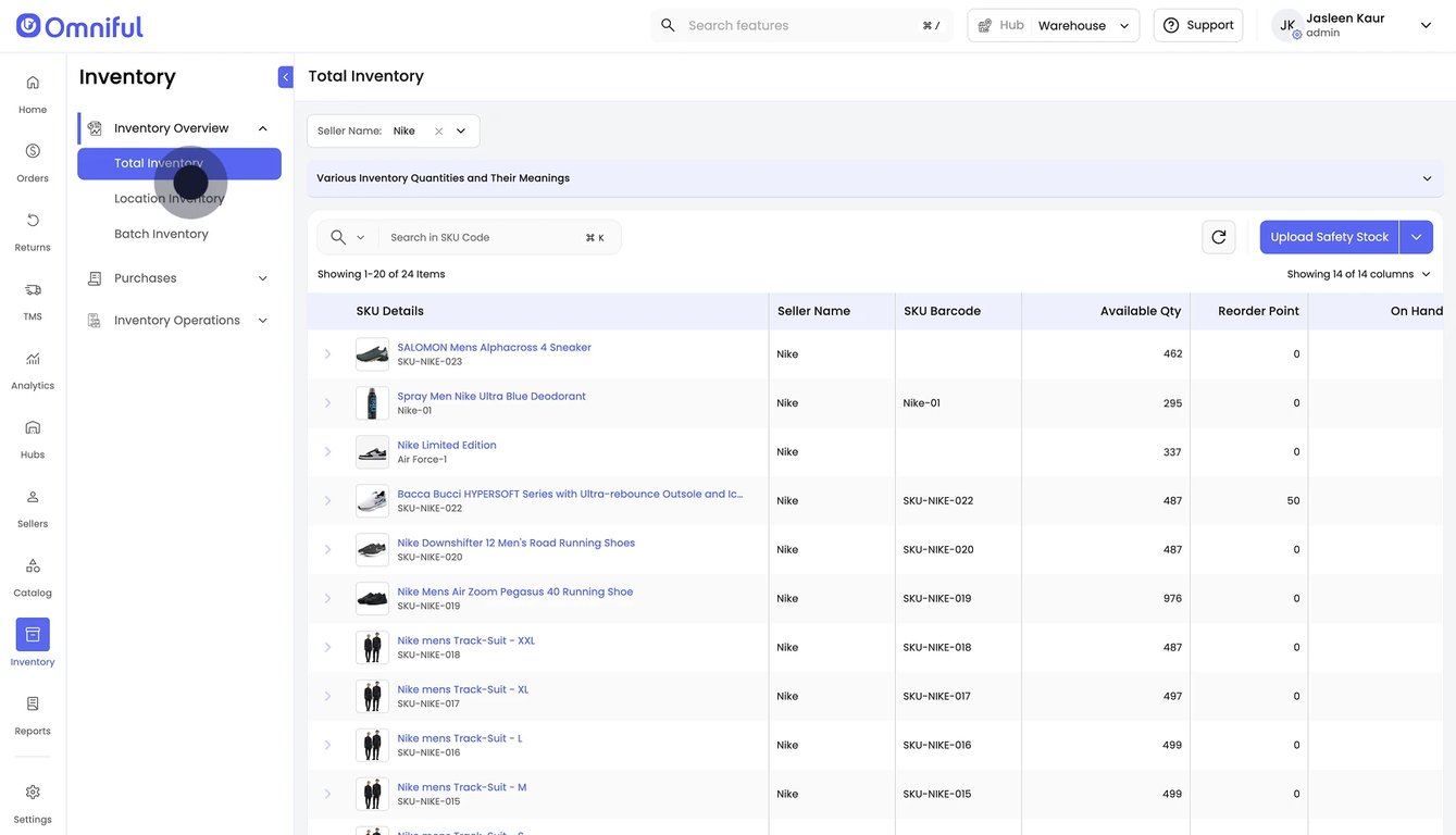 1. Navigate to Total Inventory to view all the present inventory and it's quantity