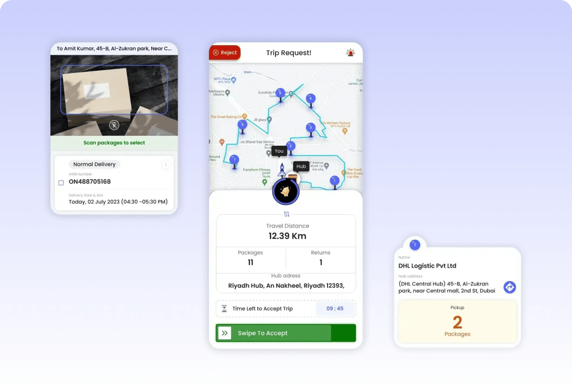 AI-powered driver app providing real-time shipment updates, optimized routes, and instant communication to improve logistics efficiency.