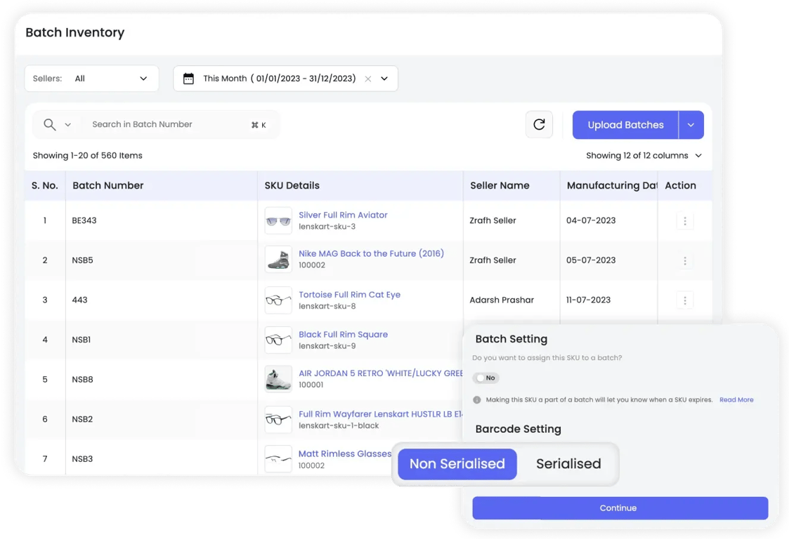 Comprehensive batch management system with serialization for precise inventory tracking, expiry date monitoring, and improved traceability.