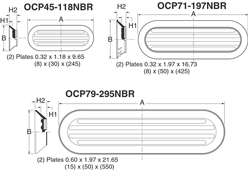 Drawing of OCP series hinged oval vacuum cups