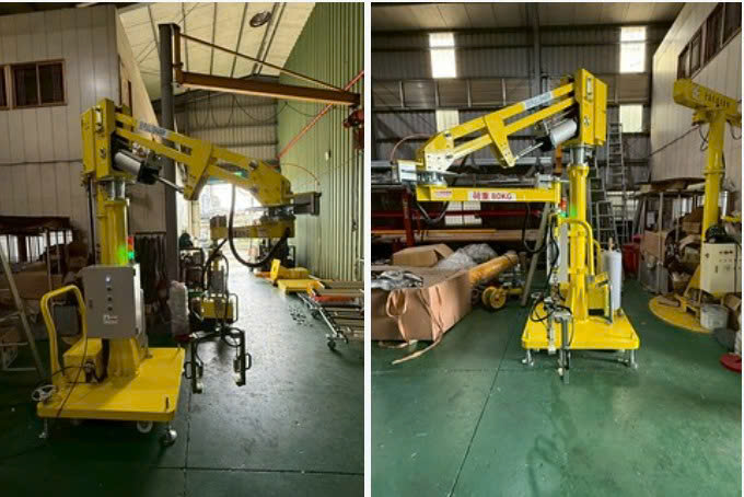 Tay nâng trợ lực PLC kẹp bình hóa chất, hạ siêu chậm