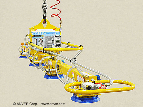 ANVER VPF-57/20-AIR-L + L100M4-110 – bộ tạo chân không chạy khí nén với khung nâng chân không 4 mặt hút thẳng hàng, nâng hạ tấm panel kim loại 12 ft x 5 ft (3.6 m x 1.52 m), nặng đến 1,000 lb (453.5 kg)