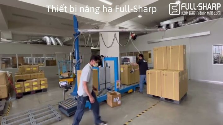 Cầu trục xoay khí nén hút chân không nâng hạ thùng carton