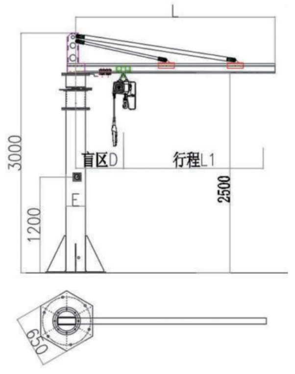 鋁合金懸臂吊車尺寸圖