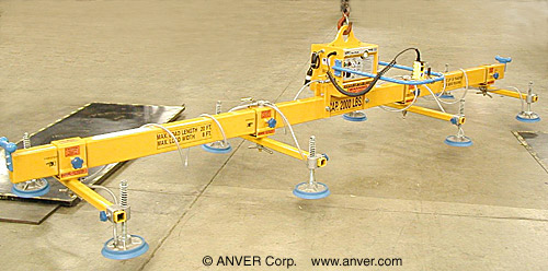 ANVER E200M8-190-4/44 eight pad electric powered vacuum lifter: lifting & handling plastic sheets, 20 ft x 8 ft (6.1 m x 2.4 m) up to 2000 lb (907 kg)