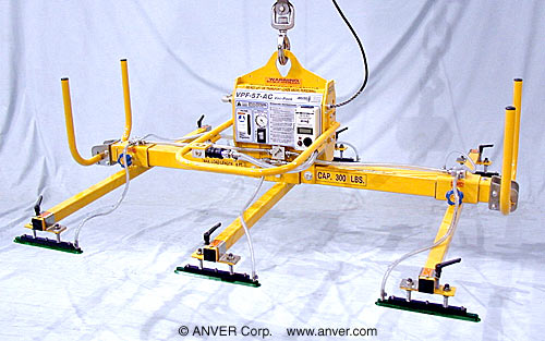 ANVER VPF-57-AC with L30M6-61-3/53-OC: lifting & handling brass plates 6 ft x 5 ft (1.8 m x 1.5 m) up to 300 lb (136 kg)