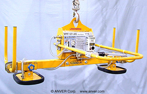 ANVER VPF-57-AC with L100M2-48FP: lifting & handling flamed granite pavers 8 ft x 6 ft (2.4 m x 1.8 m) up to 1000 lb (454 kg)