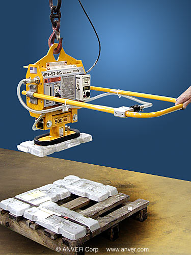 ANVER VPF-57-AC with FP100140G-A2C4: lifting & handling zinc bars 9″ x 18″ x 1-3/4″ up to 60 lb (27 kg)