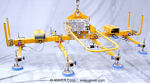 ANVER VPF-57/30-AIR with L120M8-86-4/72/44, HBXK-12-F and FTA-6-33: lifting & handling octagon shaped polyurethane blocks approximately 10 ft x 8 ft (3.0 m x 2.4 m) up to 1200 lb (544 kg)