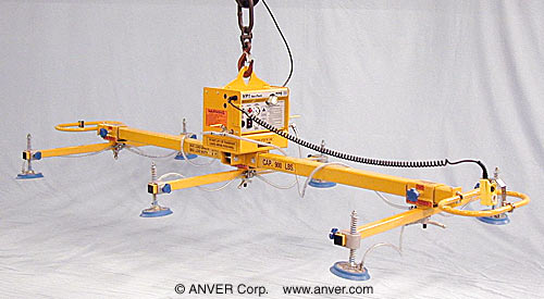 ANVER E90M6-110-3/53SP: lifting & handling steel panels 12 ft x 8 ft (3.7 m x 2.4 m) weighing up to 900 lb (408 kg)