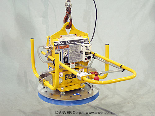 ANVER VPF-57HD-AC240 with PA235-S-36: lifting & handling copper sheets 3.3 ft x 3.3 ft (1 m x 1 m) up to 2300 lbs (1043 kg)