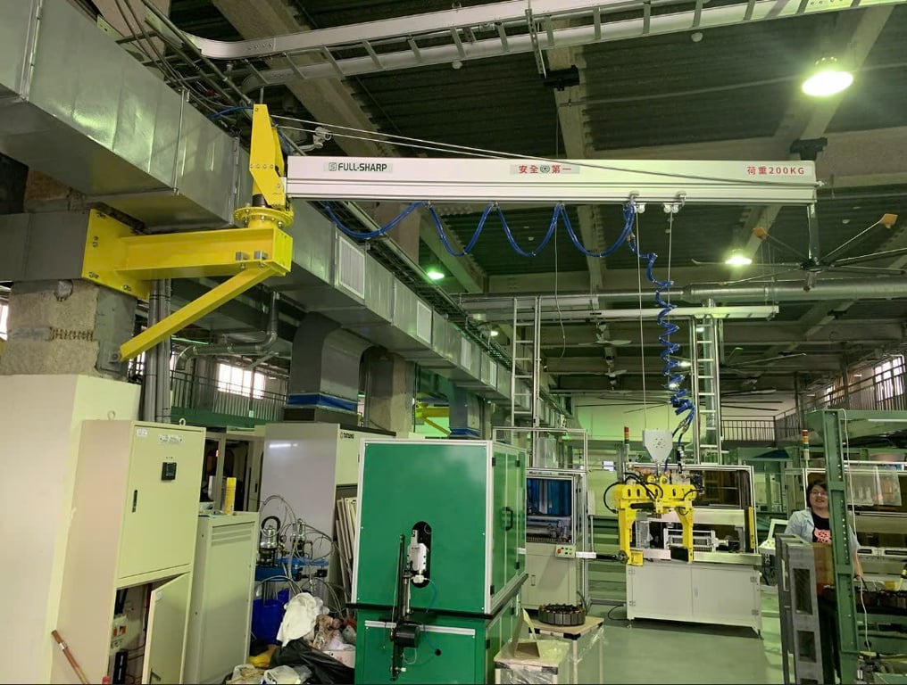 Pneumatic Jib Crane with Copper Coil Clamp for Motor Winding Workshops