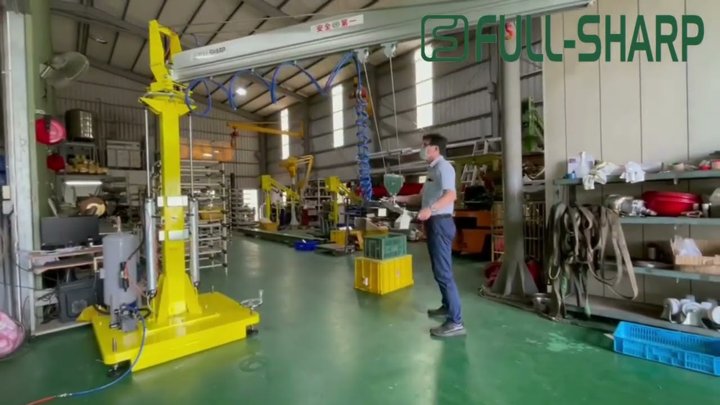 Cầu trục xoay khí nén treo thiết bị kẹp nâng hạ khay nhựa, Thiết bị nâng hạ khay hàng